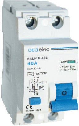 Aca Phase 2-Pole Earth Leakage Relay 40A 230V 30mA