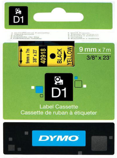 Dymo Standard Label Maker Tape 40918 9mm x 7m Black Text on Yellow Background S0720730 Dymo40918