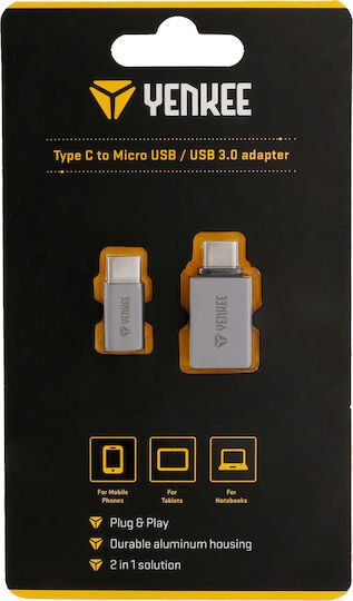 Yenkee Ytc 021 Μετατροπέας USB-C male σε USB-A / micro USB female Ασημί 2τμχ