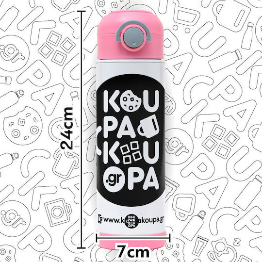 Koupakoupa Sticlă Pentru Copii Fortnite Din Oțel Inoxidabil Cu Pai Roz 500ml