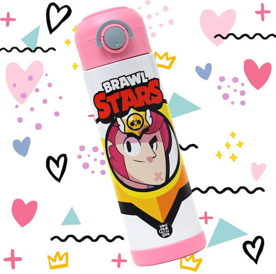 Koupakoupa Colt Kinderflasche Brawl Stars Rostfreier Stahl mit Strohhalm Rosa 500ml