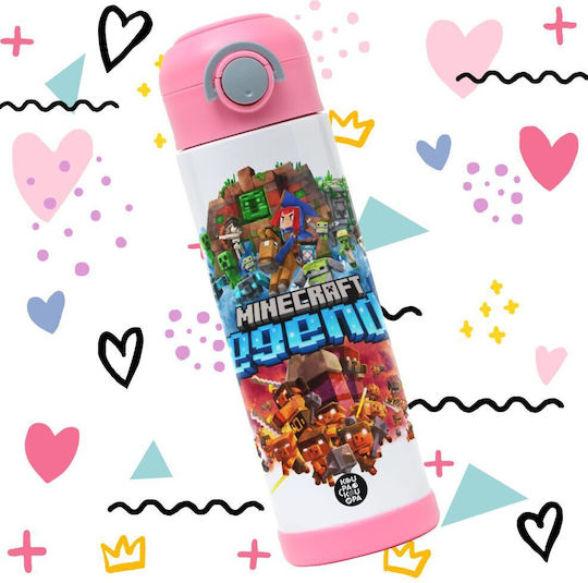 Koupakoupa Minecraft Legends Kids Water Bottle Minecraft Stainless Steel with Straw Pink 500ml