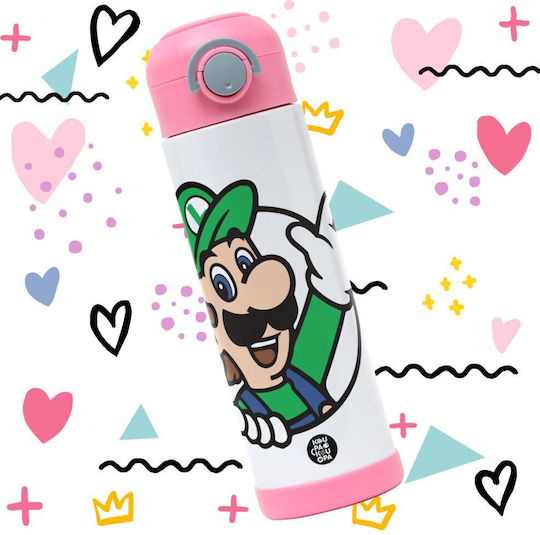 Koupakoupa Super Mario Luigi Win Sticlă Pentru Copii Super Mario Oțel Inoxidabil Cu Pai Roz 500ml