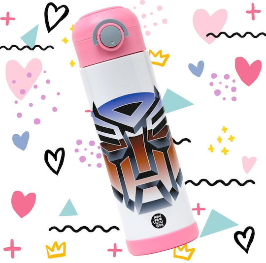 Koupakoupa Transformers Sticlă Pentru Copii Transformers Oțel Inoxidabil Cu Pai Roz 500ml