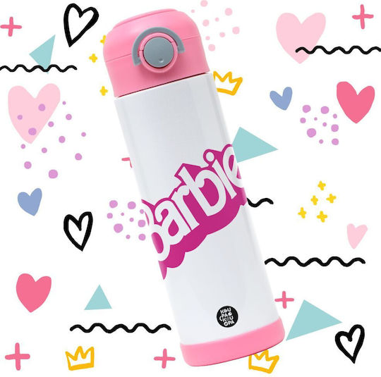Koupakoupa Barbie Sticlă Pentru Copii Barbie Din Oțel Inoxidabil Cu Pai Roz 500ml