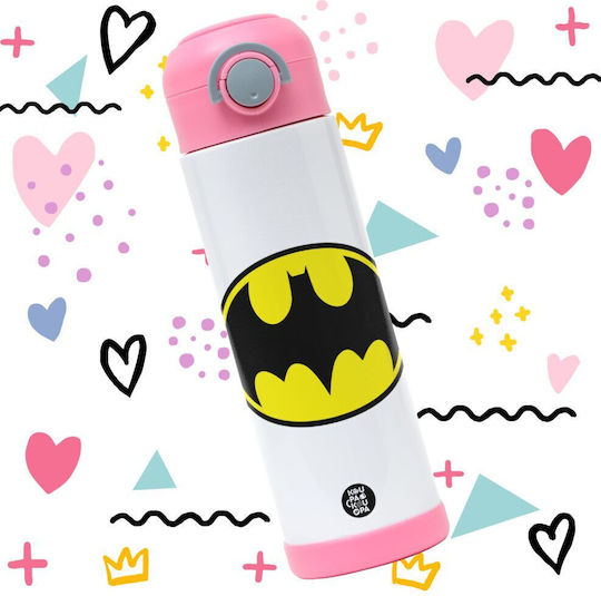 Koupakoupa Batman Kinderflasche Batman Rostfreier Stahl mit Strohhalm Rosa 500ml