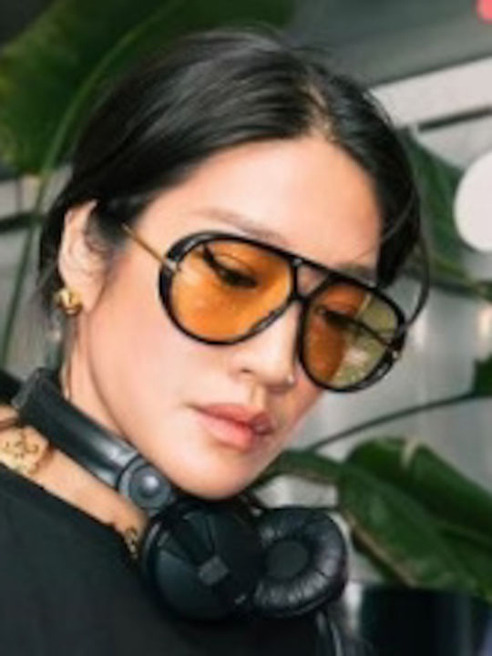 Bottega Veneta Unisex Sunglasses with Black Frame and Yellow Lens BV1273S 003
