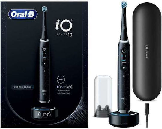 Oral-B iO Series 10 Ηλεκτρική Οδοντόβουρτσα Μπαταρίας με Χρονομετρητή, Αισθητήρα Πίεσης και Θήκη Ταξιδίου Μαύρη
