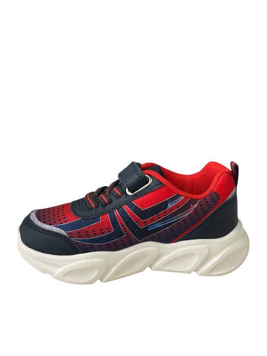 Spiderman Παιδικά Sneakers Ανατομικά με Σκρατς & Φωτάκια Μπλε