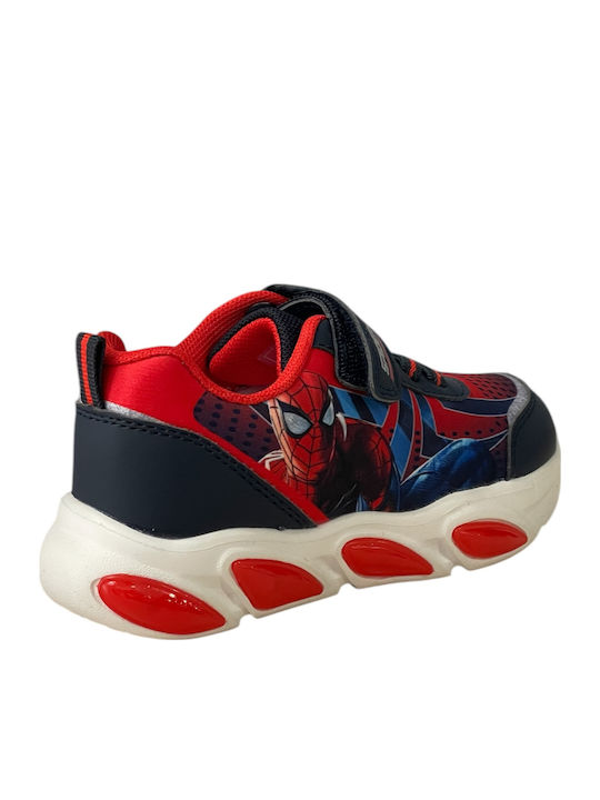 Spiderman Παιδικά Sneakers Ανατομικά με Σκρατς & Φωτάκια Μπλε