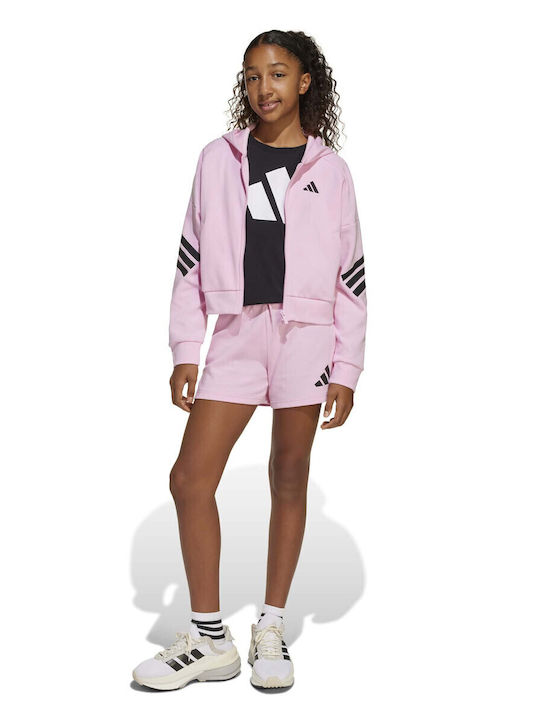 Athletic Kids Cardigan Cotton with Hood Pink Future Icons 3-Stripes