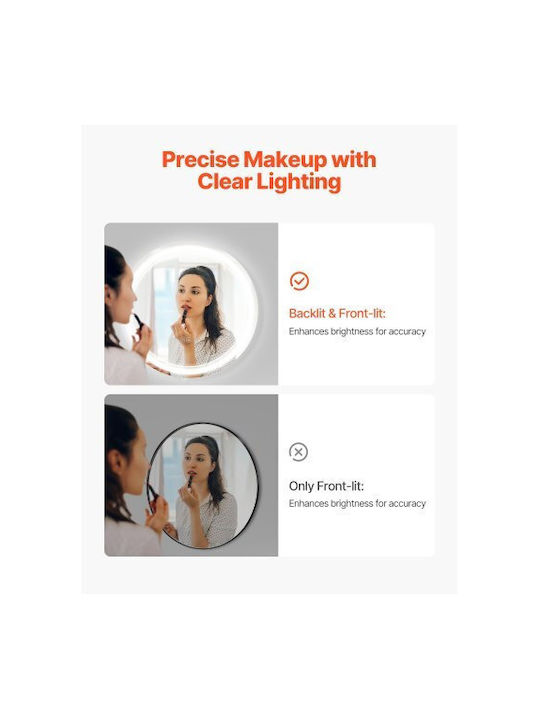 Vevor Round Bathroom Mirror Led made of Plastic 60x60cm White