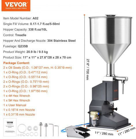 Vevor Pneumatic Liquid Filling Machine 5-50ml Stainless Steel Pedal Milk Water Juice Cosmetics Lotion Lsgytgzjqd56yvzdov0