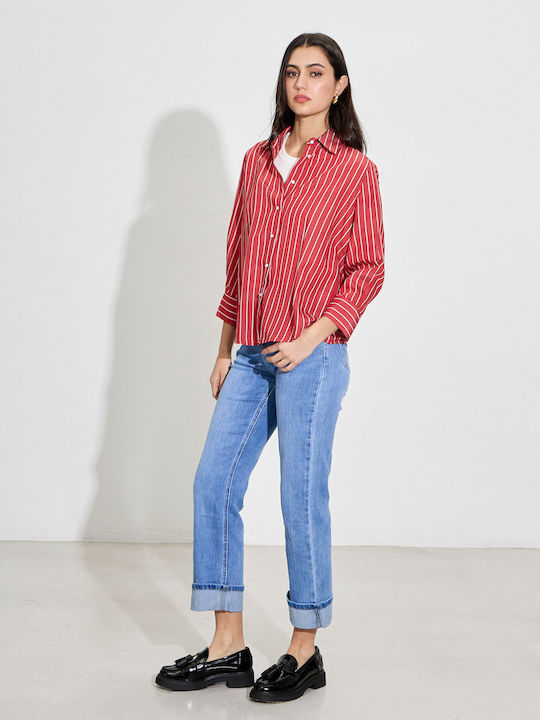 Langärmelig Damen Hemd Red Gestreift