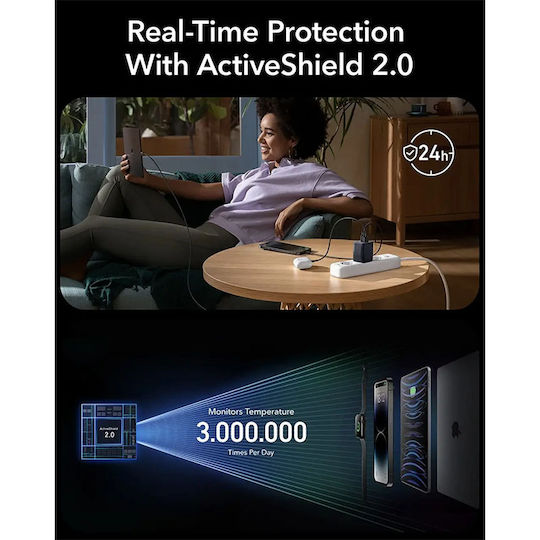Anker Φορτιστής Χωρίς Καλώδιο GaN με Θύρα USB-A και 2 Θύρες USB-C 67W Μαύρος (Prime)