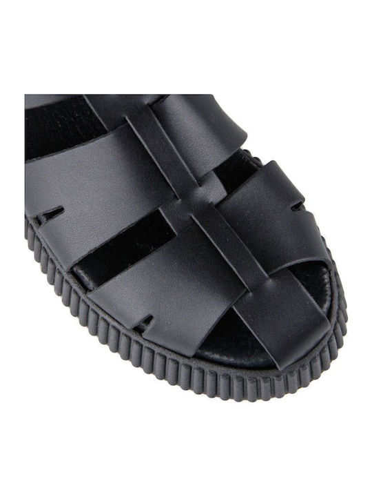 Δερμάτινα Γυναικεία Σανδάλια Flatforms Μαύρα