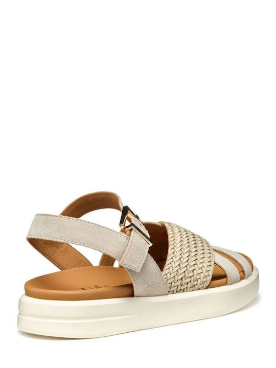 Xand 2s Leather Women's Flat Sandals in Beige Color