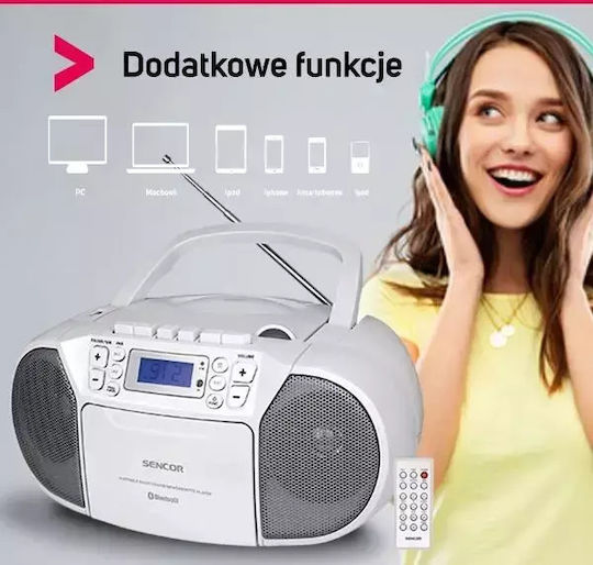 Sencor SPT 3907 Portable Audio System with Bluetooth CD MP3 USB Cassette Player Radio White