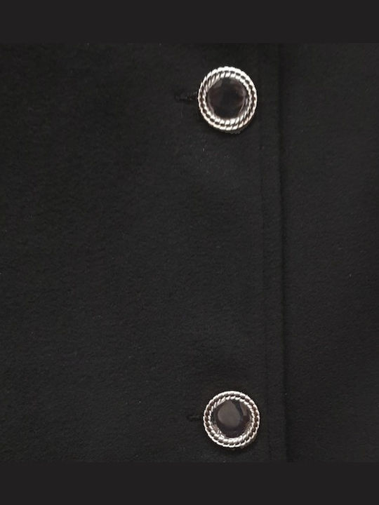 Women's black Peacoat with Fur Details