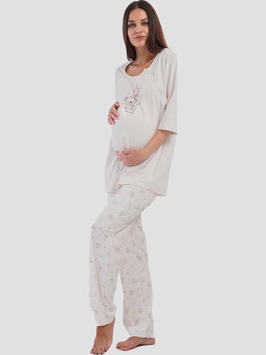 Vienetta Secret Set Pyjamas Schwangerschaft in Beige Farbe