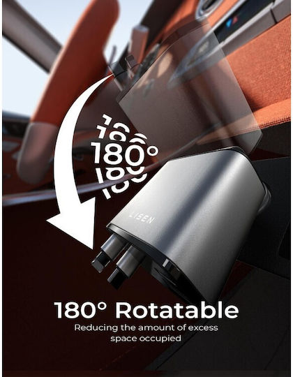Lisen Încărcător Auto 69W cu Porturi: 1xUSB 1xType-C împreună cu Cablu Integrat / Lightning Gri Culoare
