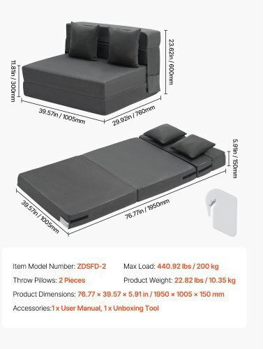 Vielseitiger Sitzsack & Pouf Dunkelgrau 195x100,5x15cm