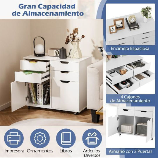 Office Drawer Made of Wood with Wheels White 73x40x64.5cm