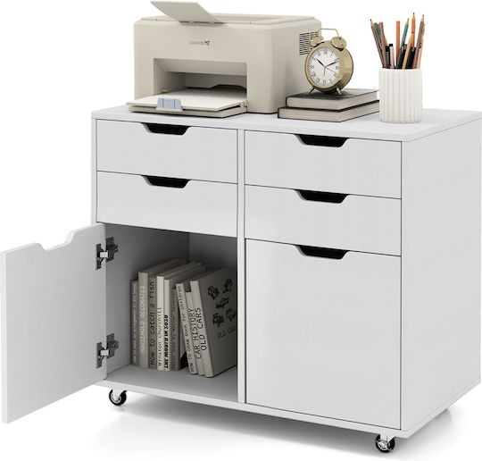 Office Drawer Made of Wood with Wheels White 73x40x64.5cm