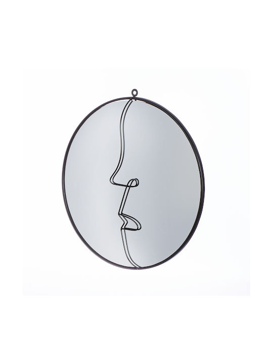 ArteLibre Face Oglindă de Perete cu Negru Ramă din Metalic Diametru 40cm 1buc