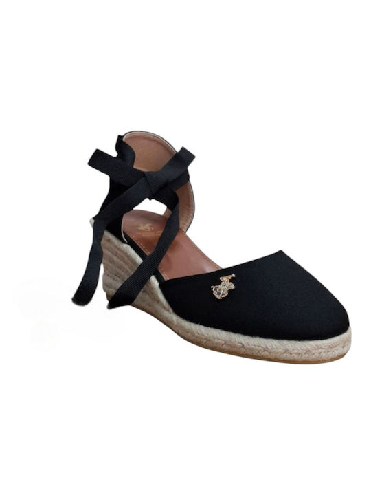 Women's Synthetic Leather Platform Espadrilles Black