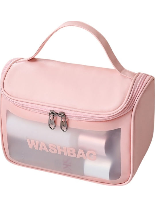 Travel Cosmetic Bag Set Tecos 6 Different Sizes Waterproof Pink