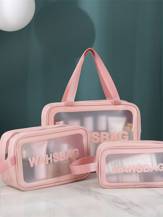 Travel Cosmetic Bag Set Tecos 6 Different Sizes Waterproof Pink