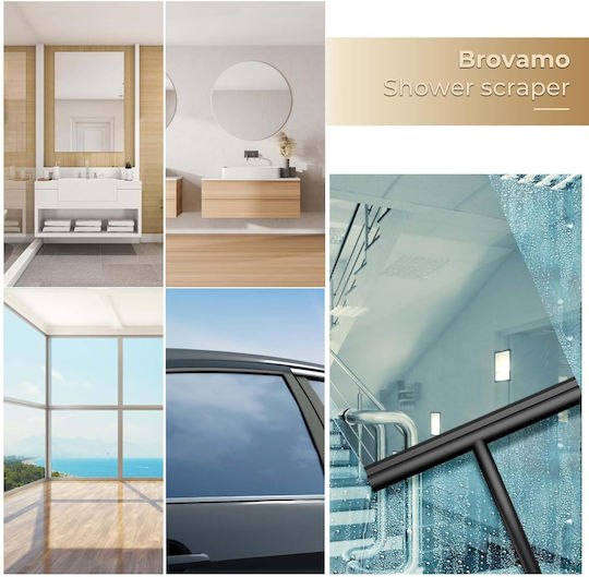 Brovamo Scraper-black-02 Shower Cleaner Holder No Drilling Streak-Free Shower Squeegee Glass Door Silicone Shower Cleaner Bathroom Window Mirror Car Glass Black