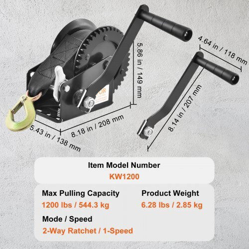 Vevor 550 Kg Manual Winch Strap 2-Way Ratchet Boats ATVs Trailers