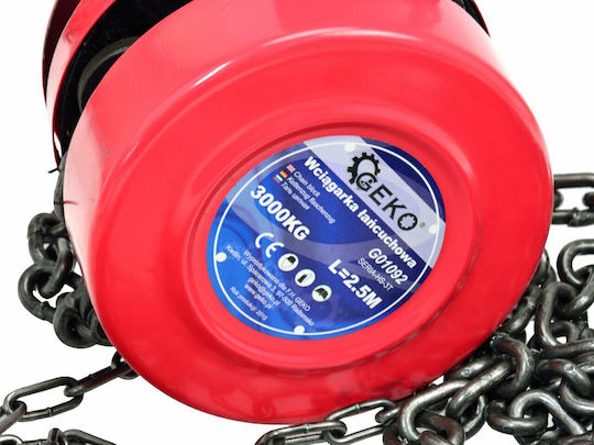 Geko Chain Hoist 3ΤX2,5m for Weight Load up to 3t Red