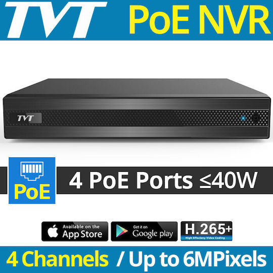 TVT TD-3004H1-4P-B1-B Καταγραφικό NVR 4 Καναλιών με Ανάλυση Full HD+