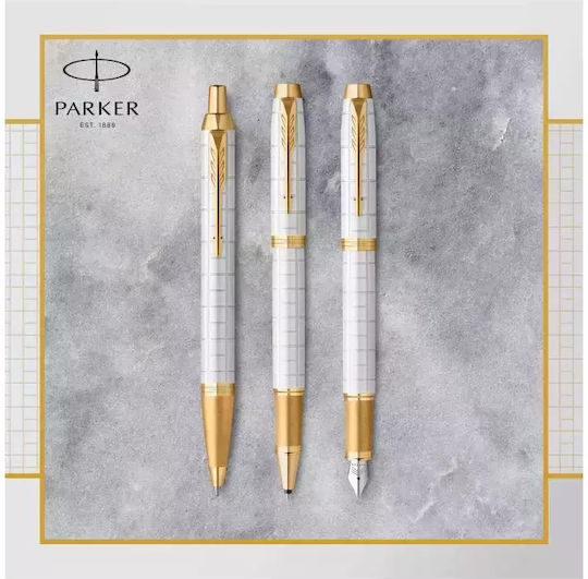 Parker Im Premium Pearl Gt Σετ Πένα Γραφής Fine Λευκή με Μπλε Μελάνι