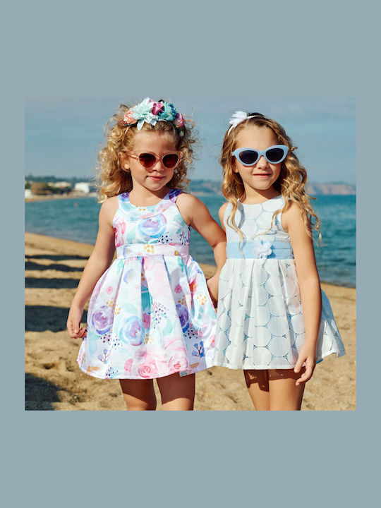 Girls Sleeveless Satin Floral Dress Set with Floral Accessories