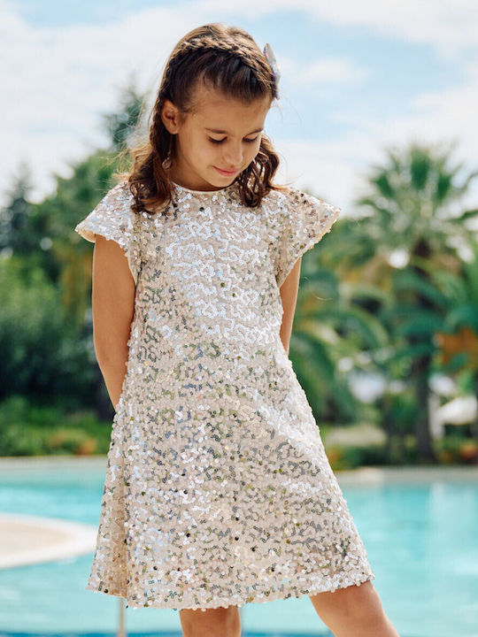 Children's Dress Short Sleeve with Sequins Gold