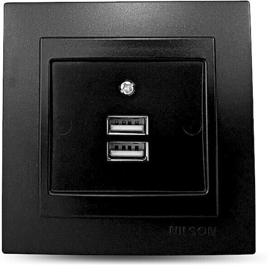 Geyer Gemauerte Steckdose mit 2 USB-Anschlüssen Schwarz