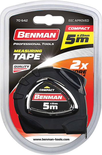 Benman Tape Measure with Auto-Rewind 25mm x 5m