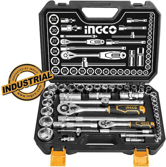 Ingco Ратчетни и гнездови гарнитури 1\2" & 1\4" 44бр