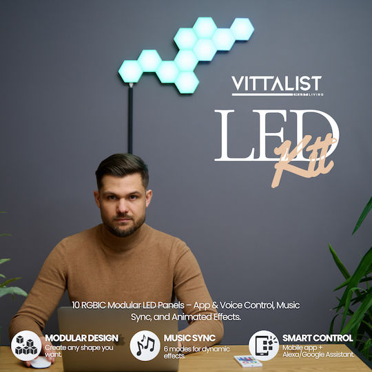 Vittalist Smart Dekoratives Tischlampen LED RGBIC Panel 10x10cm