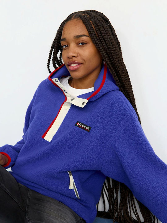 Χειμερινή Γυναικεία Fleece Μπλούζα με Κουκούλα Clematis Blue