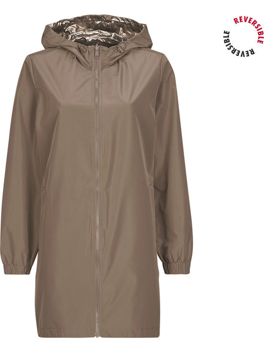 Women's Long Parka Jacket Double Sided for Spring or Autumn Metallic