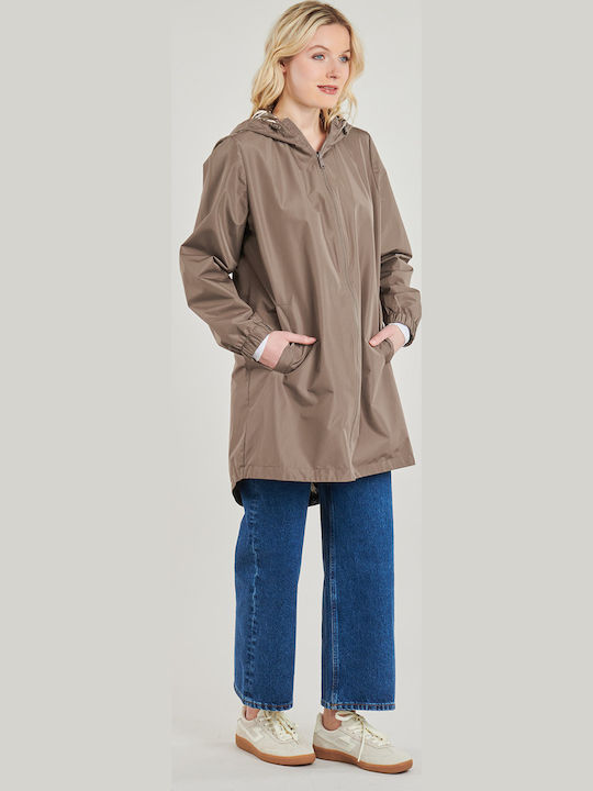 Women's Long Parka Jacket Double Sided for Spring or Autumn Metallic