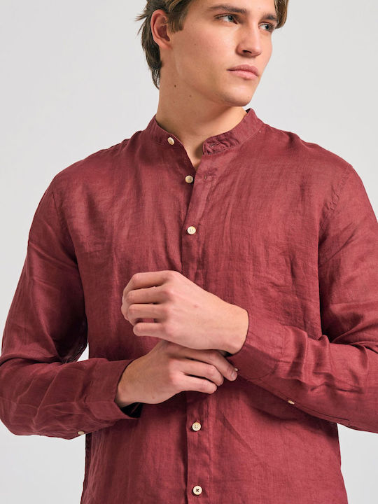 Long-sleeved Linen Shirt Burgundy