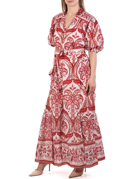 Summer Maxi Ecru-Red Dress