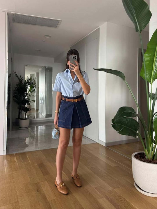 Kurzärmelig Damen Hemd Light Blue