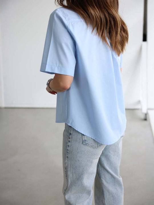 Kurzärmelig Damen Hemd Light Blue